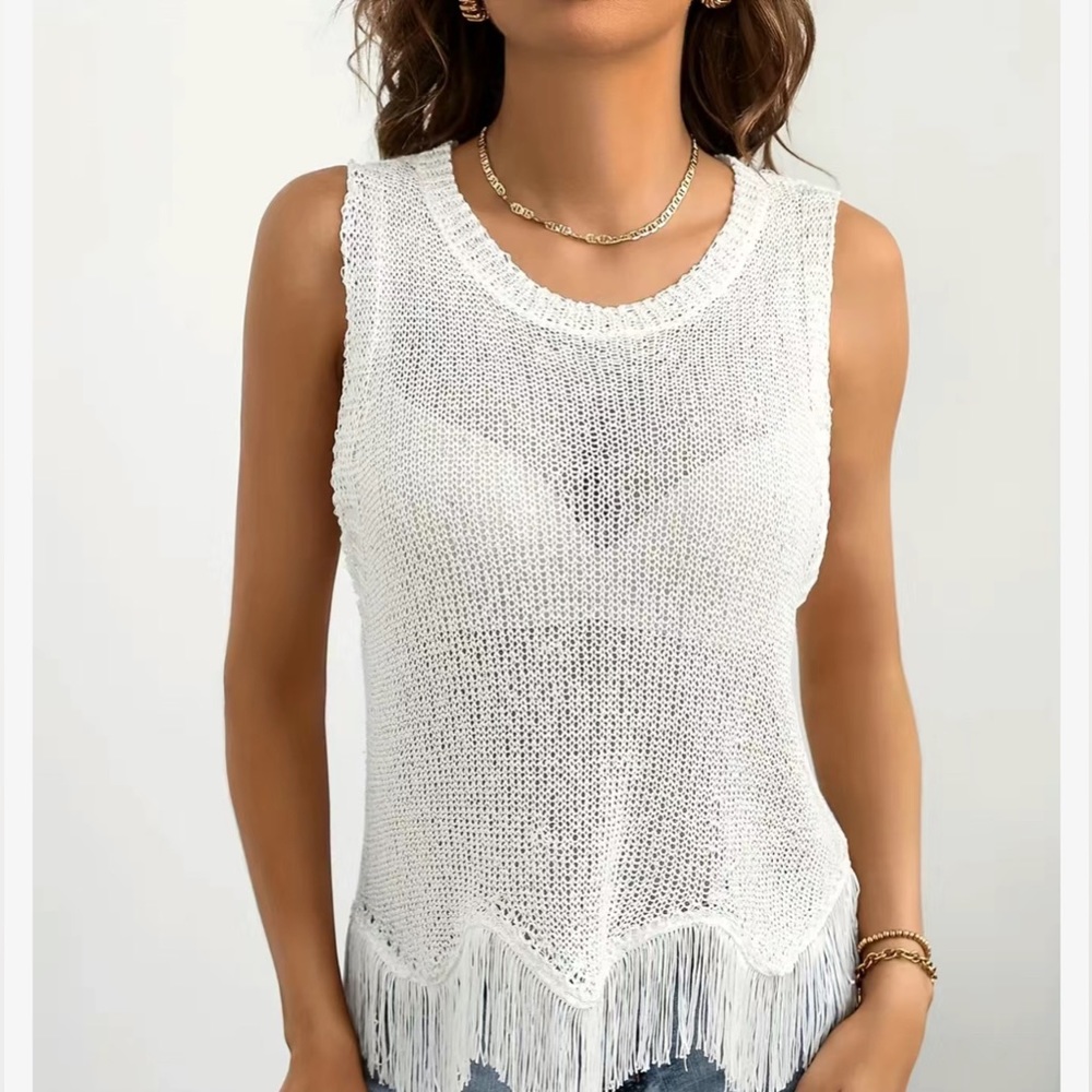 NWT Women’s Crochet Sleeveless Top with Tassels